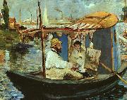 Edouard Manet Claude Monet Working on his Boat in Argenteuil painting